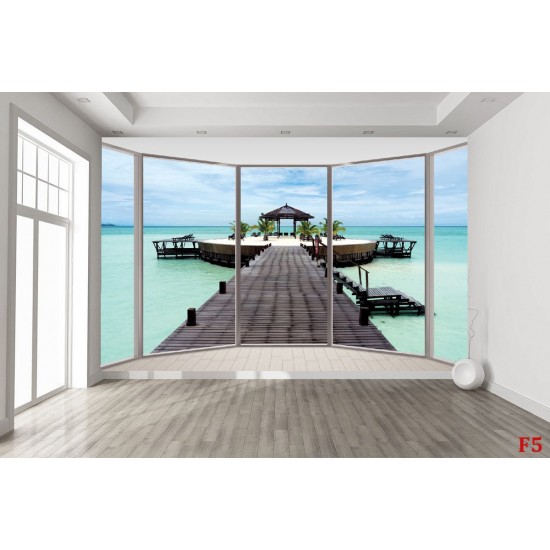 Wallpapers mural ellipse window with sea bridge view 2