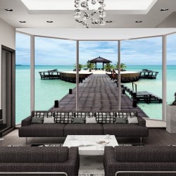 Wallpapers mural ellipse window with sea bridge view 2