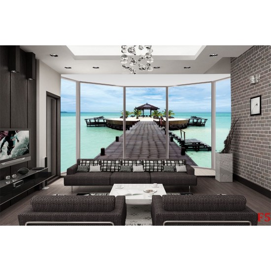 Wallpapers mural ellipse window with sea bridge view 2