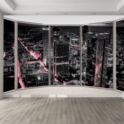 Wallpapers mural ellipse window view with a black city