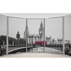 Wallpapers mural window view of London bridge with a red bus