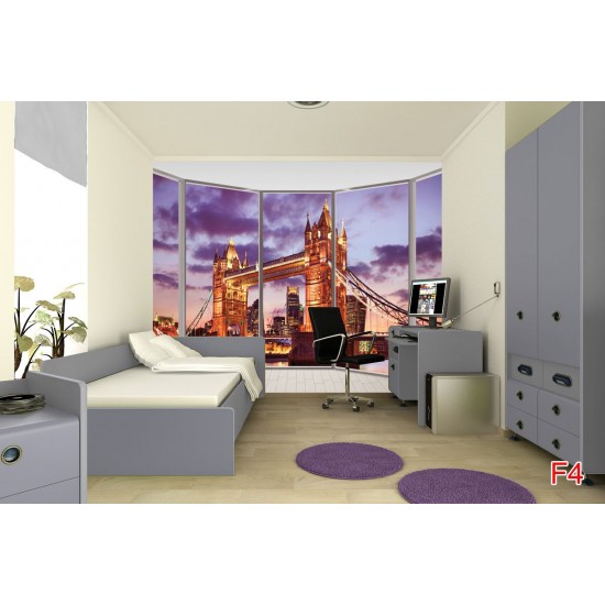 Wall mural window view Tower bridge in London in purple