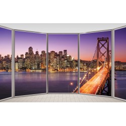 Wallpapers mural window night view of a bridge in purple