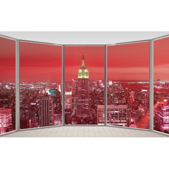 Wallpapers mural window of Manhattan in red Wallpapers mural window of Manhattan in red