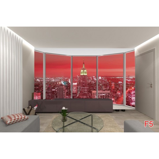 Wallpapers mural window of Manhattan in red Wallpapers mural window of Manhattan in red