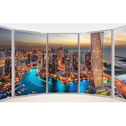 Wallpapers mural beautiful window view of Dubai at night in 2 colours Wallpapers mural beautiful window view of Dubai at night in 2 colours