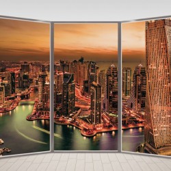 Wallpapers mural beautiful window view of Dubai at night in 2 colours Wallpapers mural beautiful window view of Dubai at night in 2 colours