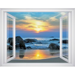 Wallpapers mural window view with sea sunset -3 colors