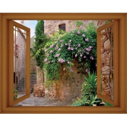 Wallpapers mural window view antique house with flowers - 3 colours