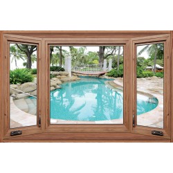 Photo mural wooden windows overlooking pool