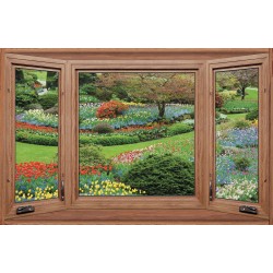 Photo mural wooden windows overlooking a garden