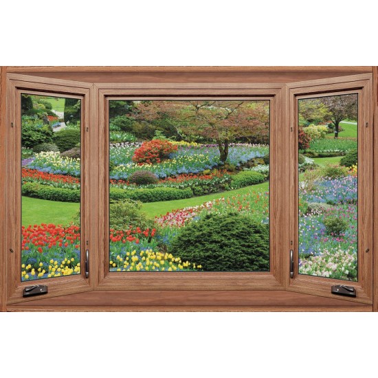 Photo mural wooden windows overlooking a garden