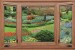 Photo mural wooden windows overlooking a garden