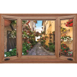 Photo mural wooden windows view street from Tuscany