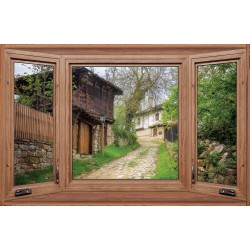 Photo mural wooden windows overlooking old Bulgarian village