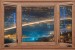 Photo mural wooden windows with a view of the Bosphorus Bridge