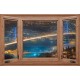Photo mural wooden windows with a view of the Bosphorus Bridge