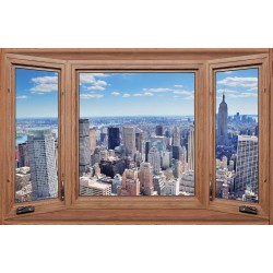 Photo mural wooden windows with a view of New York