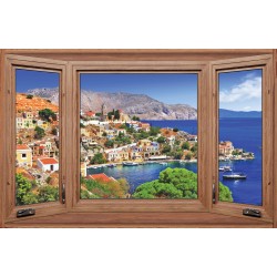 Photo mural wooden windows view Mediterranean town