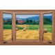 Photo mural wooden windows with a view of the levels with bales Photo mural wooden windows with a view of the levels with bales