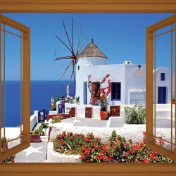 Wallpapers mural  view of Santorini with window - 3 colours