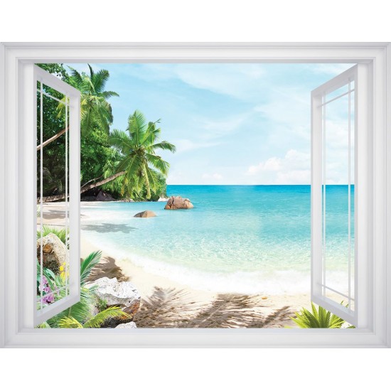 Wallpapers mural window in 3 colors frames view tropic