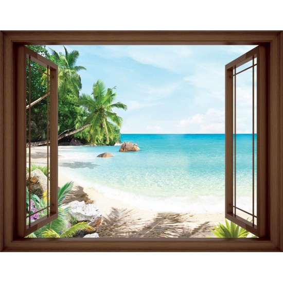 Wallpapers mural window in 3 colors frames view tropic