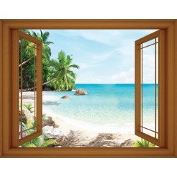 Wallpapers mural window in 3 colors frames view tropic