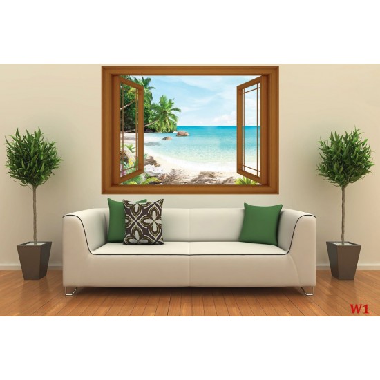 Wallpapers mural window in 3 colors frames view tropic