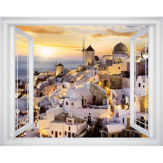 Wallpapers mural Window in 3 color view Santorini sunset Wallpapers mural Window in 3 color view Santorini sunset