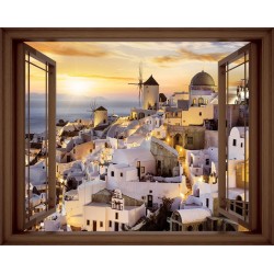 Wallpapers mural Window in 3 color view Santorini sunset