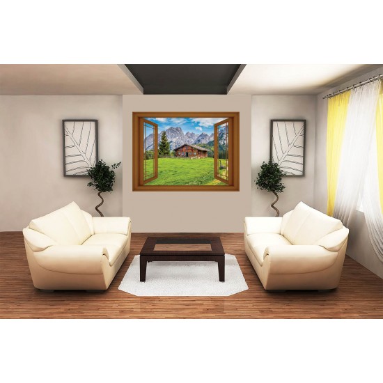 Wallpapers mural view mountain hut window - 3 colours Wallpapers mural view mountain hut window - 3 colours