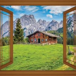 Wallpapers mural view mountain hut window - 3 colours