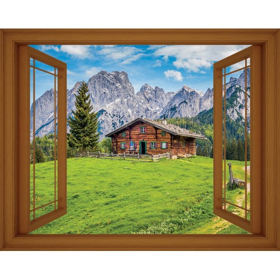 Wallpapers mural view mountain hut window - 3 colours Wallpapers mural view mountain hut window - 3 colours