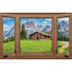 Photo mural Window wooden view mountain hut