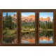 Photo mural window 3 wings with mountain view mirror image