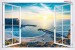 Photo mural white window with sunset landscapes in blue