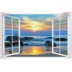 Photo mural white window with sunset landscapes in blue