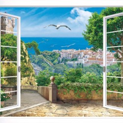 Wall murals white window with a marine urban landscape