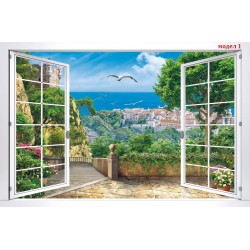 Wall murals white window with a marine urban landscape