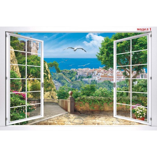 Wall murals white window with a marine urban landscape