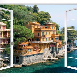 Wall murals white window with a marine urban landscape Wall murals white window with a marine urban landscape