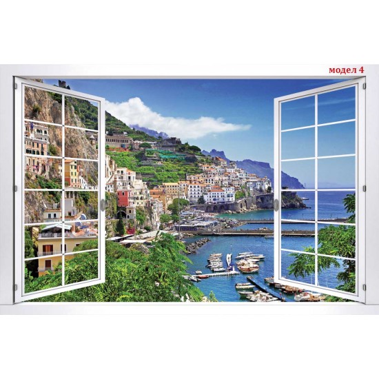 Wall murals white window with a marine urban landscape