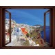 Wallpapers mural panoramic view of Santorini with window - 3 colours