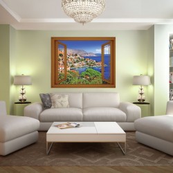 Wallpapers mural window view of greek island - 3 colours