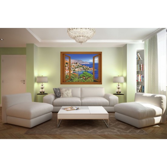 Wallpapers mural window view of greek island - 3 colours