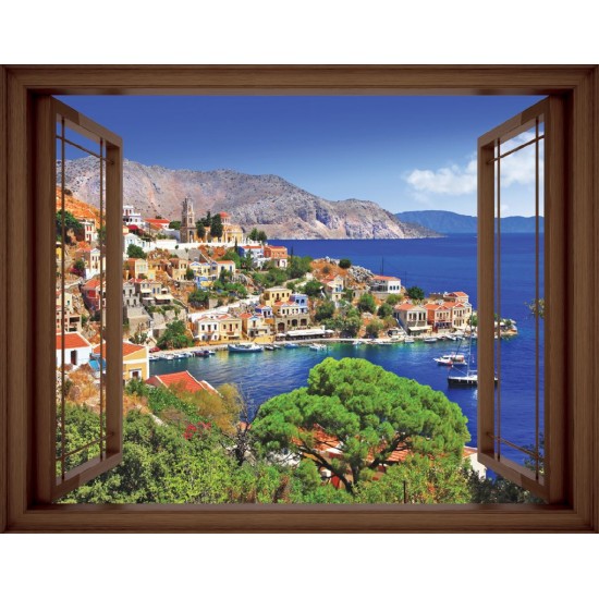 Wallpapers mural window view of greek island - 3 colours