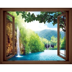 Wallpapers mural window view with waterfall laguna - 3 colours