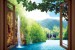 Wallpapers mural window view with waterfall laguna - 3 colours