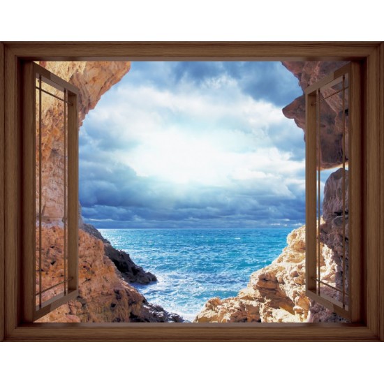 Wallpapers mural window view with sea and cliffs - 3 colours Wallpapers mural window view with sea and cliffs - 3 colours